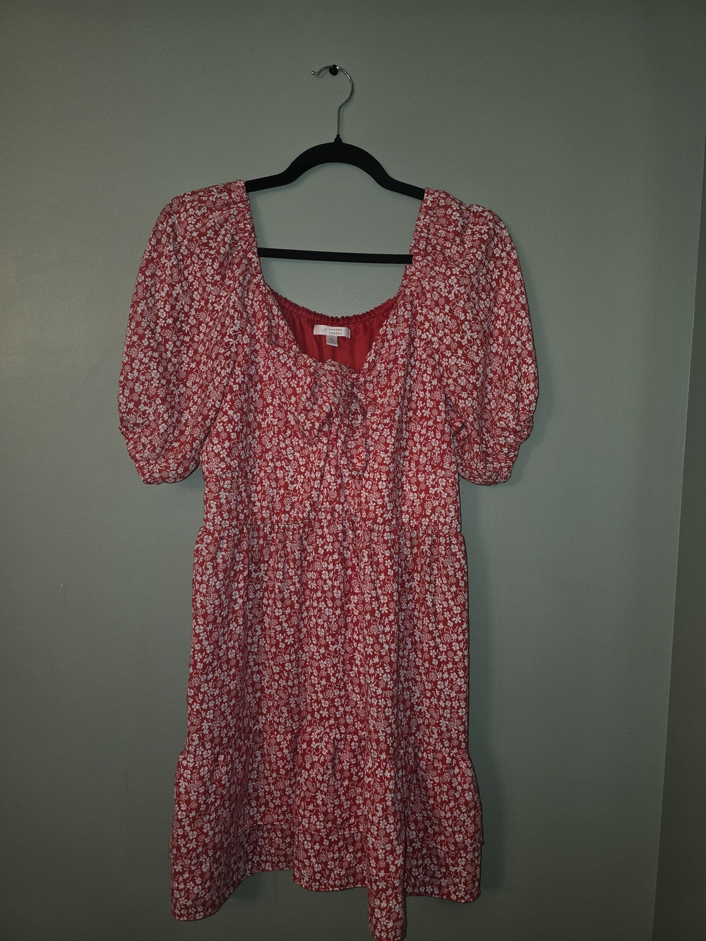 LC Lauren Conrad Red Floral Puff-Sleeve Dress